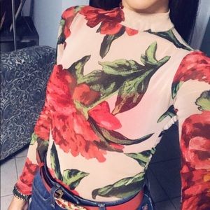 Turtle neck nude mesh bodysuit